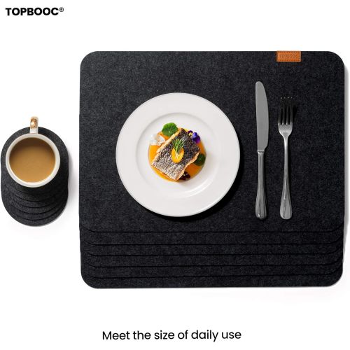  [아마존베스트]Topbooc Place Mats for Dinning Table Felt Placemats Set of 6 Place Mats and 6 Coaster Heat-Resistant Anti-Skid Washable Table Mats(12pcs Black)