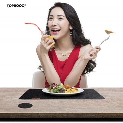  [아마존베스트]Topbooc Place Mats for Dinning Table Felt Placemats Set of 6 Place Mats and 6 Coaster Heat-Resistant Anti-Skid Washable Table Mats(12pcs Black)