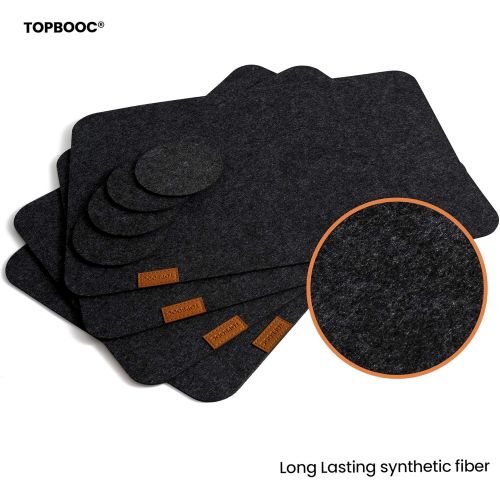  [아마존베스트]Topbooc Place Mats for Dinning Table Felt Placemats Set of 6 Place Mats and 6 Coaster Heat-Resistant Anti-Skid Washable Table Mats(12pcs Black)