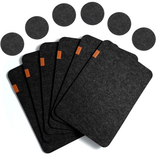  [아마존베스트]Topbooc Place Mats for Dinning Table Felt Placemats Set of 6 Place Mats and 6 Coaster Heat-Resistant Anti-Skid Washable Table Mats(12pcs Black)