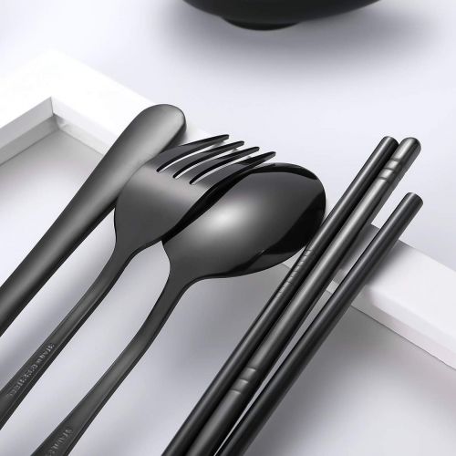  [아마존베스트]Topbooc Travel Utensils,Reusable Silverware Set To Go Portable Cutlery Set with a Waterproof Carrying Case for Lunch Boxes Workplace Camping School Picnic (FlowerCase/Black)