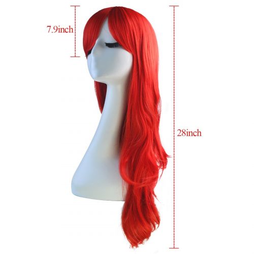  Topbuti 28 Womens Hair Wig New Fashion Womans Long Big Wavy Hair Heat Resistant Wig for Cosplay Party Costume (Red)