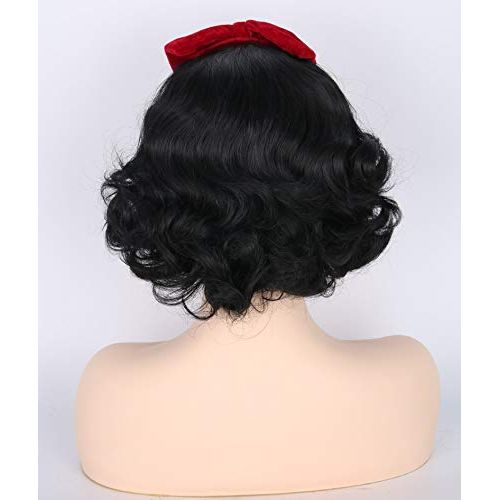  Topcosplay Womens and Girls Wig Black Short Curly Cosplay Wigs Halloween Costume Wigs Retro Wig