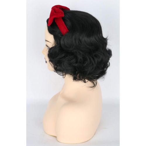  Topcosplay Womens and Girls Wig Black Short Curly Cosplay Wigs Halloween Costume Wigs Retro Wig