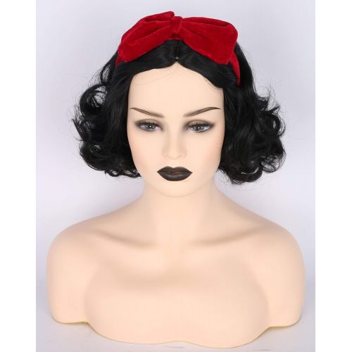  Topcosplay Womens and Girls Wig Black Short Curly Cosplay Wigs Halloween Costume Wigs Retro Wig
