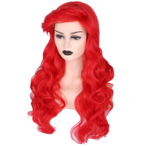  Topcosplay Ariel Wig Adult Women Halloween Costume Wigs Red Long Curly Cosplay Wig