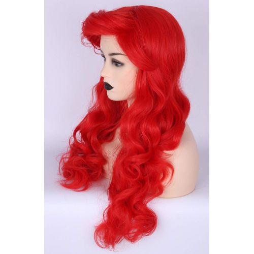  Topcosplay Ariel Wig Adult Women Halloween Costume Wigs Red Long Curly Cosplay Wig