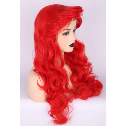  Topcosplay Ariel Wig Adult Women Halloween Costume Wigs Red Long Curly Cosplay Wig