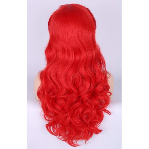  Topcosplay Ariel Wig Adult Women Halloween Costume Wigs Red Long Curly Cosplay Wig