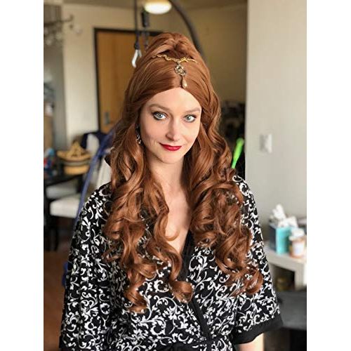  Topcosplay Womens Wigs Long Curly Brown Halloween Costume Party Cosplay Wig Wave with Ponytail