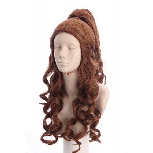  Topcosplay Womens Wigs Long Curly Brown Halloween Costume Party Cosplay Wig Wave with Ponytail