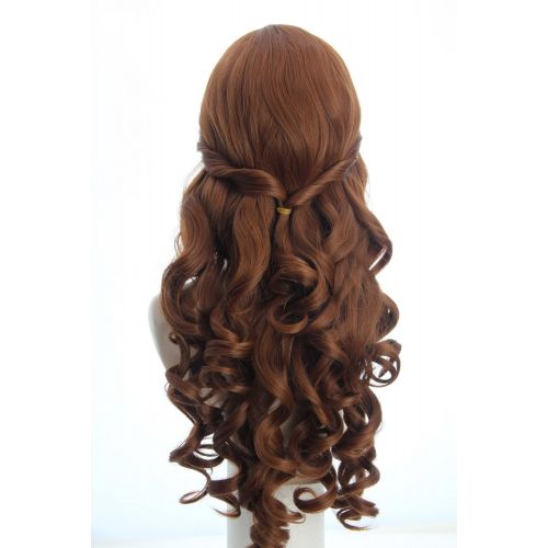  Topcosplay Womens Wigs Long Curly Brown Halloween Costume Party Cosplay Wig Wave with Ponytail