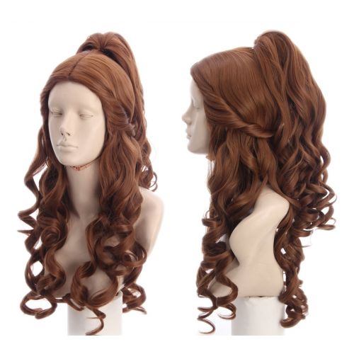  Topcosplay Womens Wigs Long Curly Brown Halloween Costume Party Cosplay Wig Wave with Ponytail