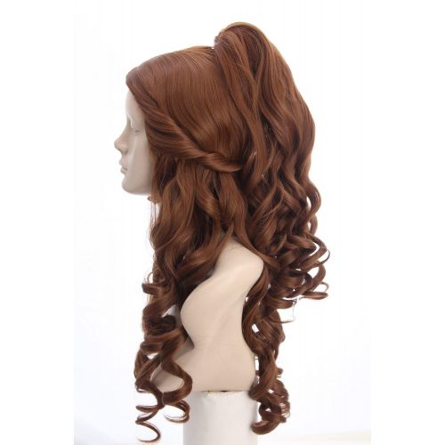  Topcosplay Womens Wigs Long Curly Brown Halloween Costume Party Cosplay Wig Wave with Ponytail