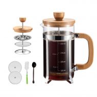Topcovos Covos French Press Coffee Maker 21 oz with 4 Filter Screens, Durable 304 Grade Stainless Steel Heat Resistant Borosilicate Glass Tea Maker Bamboo Handle, with Cleaning Brush and sp