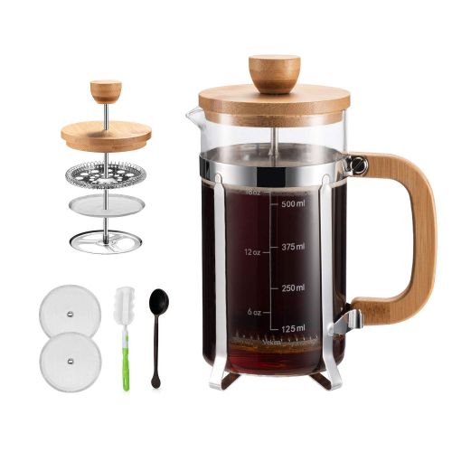  Topcovos Covos French Press Coffee Maker 21 oz with 4 Filter Screens, Durable 304 Grade Stainless Steel Heat Resistant Borosilicate Glass Tea Maker Bamboo Handle, with Cleaning Brush and sp