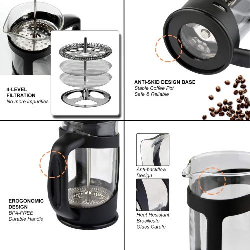  [아마존베스트]Topcovos Covos French Press Coffee Maker 12oz(350ml)Coffee/Tea Maker with 4 Level Filtration,Heat Resistant Borosilicate Glass Carafe with Durable Handle, with Cleaning Brush & Measuring Sp