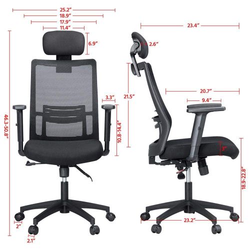  Topeakmart High Back Black Mesh Swivel Executive Office Chair with Adjustable ArmsHeadrest and Lumbar Support Office Task Chair Ergonomic Computer Chair