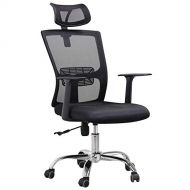 Topeakmart Black Mesh Fabric Office Chair High Back Computer Chair Swivel Executive Office Chair with Height Adjustable Headrest/Seat Cushion & Arms