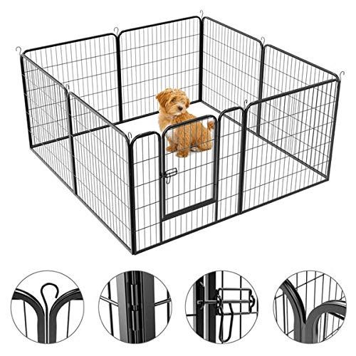  Topeakmart 32-inch 8 Metal Panel Dog Pen Playpen Foldable Pet Pen Play Yard Exercise Barrier with Door Black