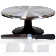 Topeka Trading Company Rotating Cake Decorating Turntable With Bonus Icing Spatula | 12 Diameter Aluminum Alloy Stand With Platform | Non-Slip Base & Smooth Rotation (Silver/Black)