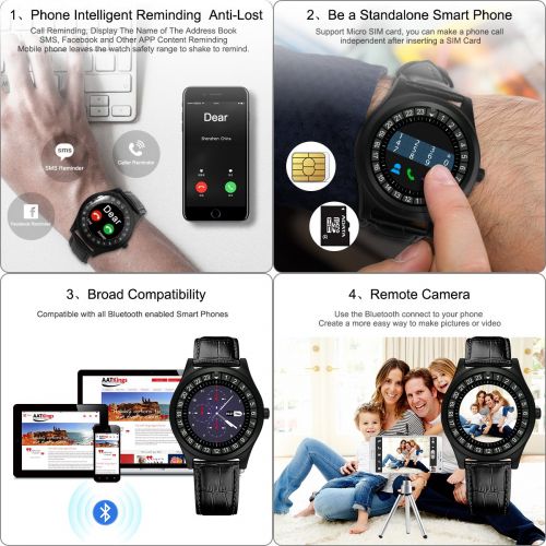  Topffy Smart Watch,Bluetooth Smartwatch Touch Screen Smart Phone Watch Android Smartwatch with CameraSIM Card Slot Waterproof Bluetooth Smart Watch for Android Phones iOS iPhone Samsung