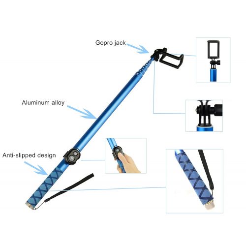  Topfit Cellphone Extra-Long Selfie Stick, Extendable Foldable Selfie Stick with Wireless Bluetooth Remote and Adjustable Holder for iPhone,Samsung and Android All Smartphones.(Blue