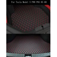 Topfit Trunk Mat for Tesla Model S P90 P85 85 60, 2 of Set, Black with Red Stitches-2012-2015