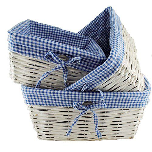  TopherTrading TOPOT Set of 3 Baby Boy Square Nursery Storage Household Sundries Picnic Basket with Blue Gingham Fabric