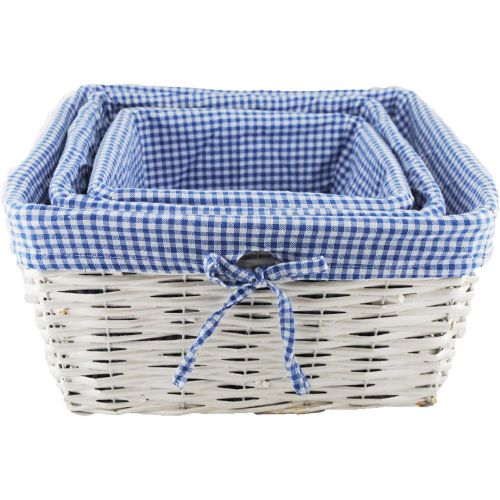  TopherTrading TOPOT Set of 3 Baby Boy Square Nursery Storage Household Sundries Picnic Basket with Blue Gingham Fabric