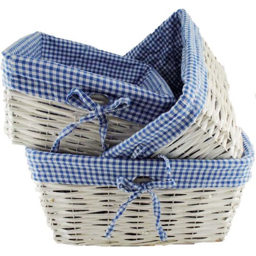  TopherTrading TOPOT Set of 3 Baby Boy Square Nursery Storage Household Sundries Picnic Basket with Blue Gingham Fabric