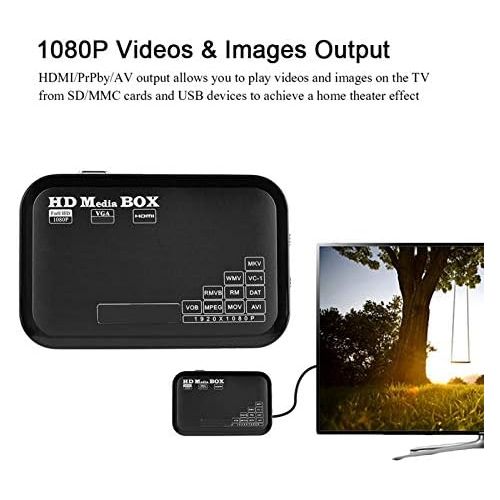  Topiky 1080P Media Player Box, Full HD Mini Box Support for Video Media Player MKV, AVI, TS/TP, M2TS, RM/RMVB, MOV, VOB, FLV, WMV 110 240V (EU Plug)