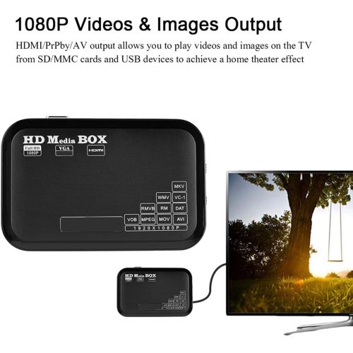  Topiky 1080P Media Player Box, Full HD Mini Box Support for Video Media Player MKV, AVI, TS/TP, M2TS, RM/RMVB, MOV, VOB, FLV, WMV 110 240V (EU Plug)