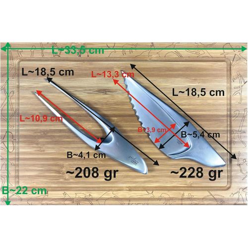  Topkapi 3-TLG Steak/Schneide-Set Silex mit Schneidebrett  praehistorisches Design in hoechster Qualitaet, Evolution von Messer und Gabel