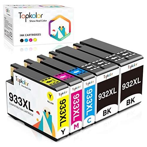  Topkolor Compatible HP Ink Cartridges Replacement for HP 932 XL 933 XL 932XL 933XL with Upgraded Chips for HP Officejet 6600 6100 6700 7110 7610 7612 Printers (2 Black,1 Cyan,1 Mag