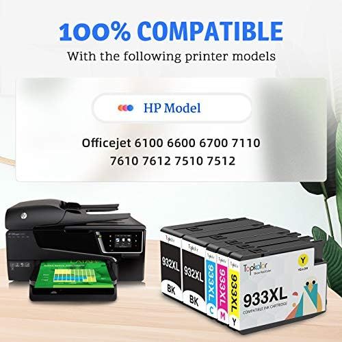  Topkolor Compatible HP Ink Cartridges Replacement for HP 932 XL 933 XL 932XL 933XL with Upgraded Chips for HP Officejet 6600 6100 6700 7110 7610 7612 Printers (2 Black,1 Cyan,1 Mag