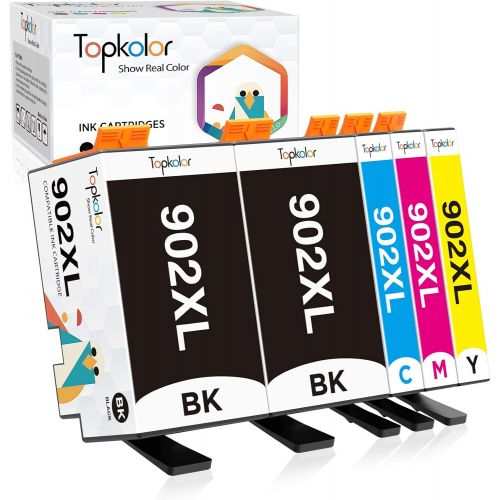  Topkolor Compatible Ink Cartridge Replacement for HP 902 XL 902XL Ink Cartridges to use with Officejet Pro 6978 6968 6970 6954 Printer (2Black, 1Cyan,1Magenta,1Yellow)