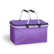 Topline Insulated Foldable Collapsible Picnic Basket with Carrying Handles - Purple