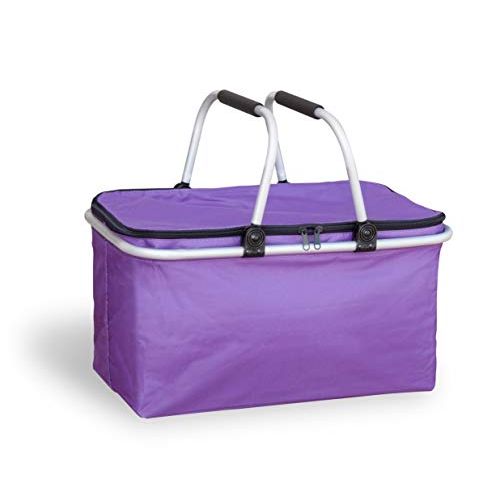  Topline Insulated Foldable Collapsible Picnic Basket with Carrying Handles - Purple