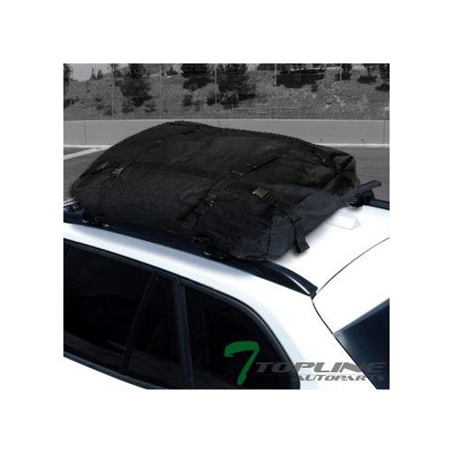  Topline_autopart Topline Autopart 50 Universal Black Square Window Frame Aluminum Roof Rail Rack Cross Bars + Cargo Carrier Waterproof Utility Bag