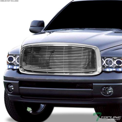  Topline_autopart Topline Autopart Chrome Horizontal Billet Front Hood Bumper Grill Grille Cover 1PC For 02-05 Dodge Ram 1500/2500 / 3500