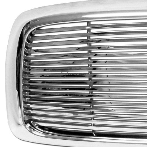  Topline_autopart Topline Autopart Chrome Horizontal Billet Front Hood Bumper Grill Grille Cover 1PC For 02-05 Dodge Ram 1500/2500 / 3500