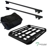 Topline_autopart Topline Autopart 49 Black Square Type Roof Rail Rack Cross Bar Kit+Cargo Carrier Luggage Basket T1