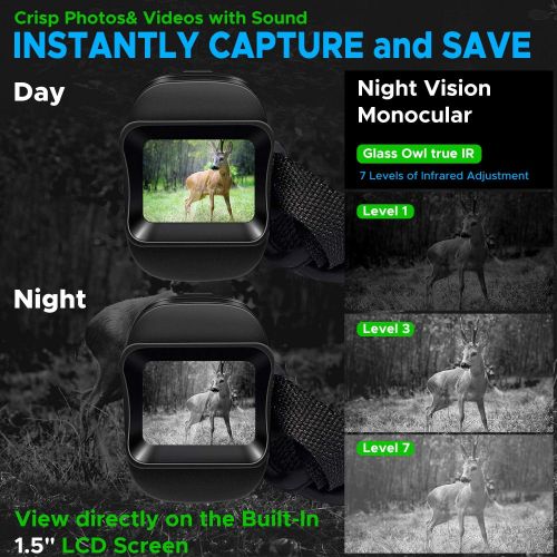  [아마존베스트]Topnaca Digital Infrared Night Vision Monocular, IR Night Vision Device for Bird Watching, Travel, Hunting with 1.5 Inch TFT LCD, Night Vision Telescope with 1M HD Photo & 960P Vid