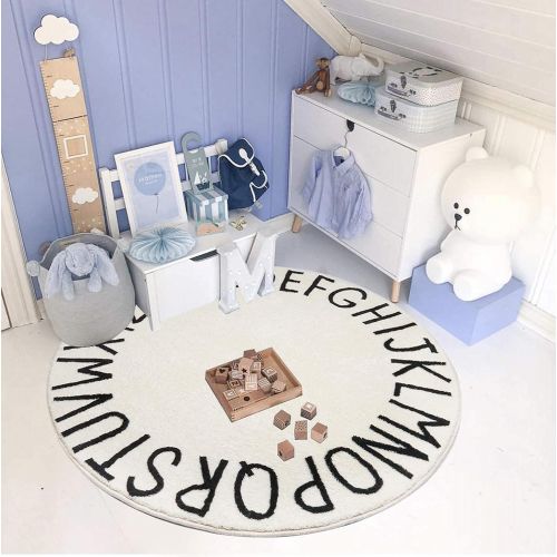  [아마존베스트]Topotdor Round Kids Play Rug Faux Wool Alphabet Nursery Area Rug Extra Large Warm Soft Non-Slip Crawling Play Mat for Children Toddlers Bedroom (40 inch, Beige)