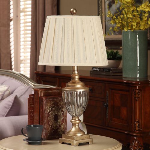  Table Lamp,Topotdor Berg Crystal Antique Brass Linen Shade Table Lamps,Set of 2(Gold Table Lamp)