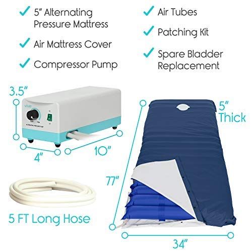  Topper mattress Vive Alternating Pressure Mattress 5 - Air Topper Pad for Bed Sore, Ulcer Prevention, Bedridden Treatment - Inflatable, Quiet Alternative Cover - Fits Hospital Bed - Includes Elect