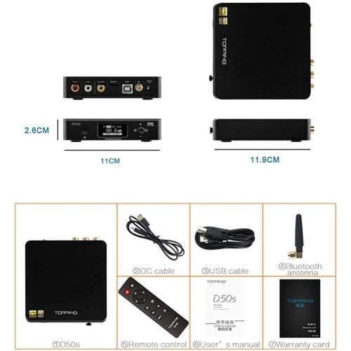  [아마존베스트]Topping D50s Bluetooth5.0 USB DAC HiFi Audio Decoder XMOS XU208 2 x ES9038Q2M DSD512 32Bit/768kHz USB/Opt/Coax(Black)