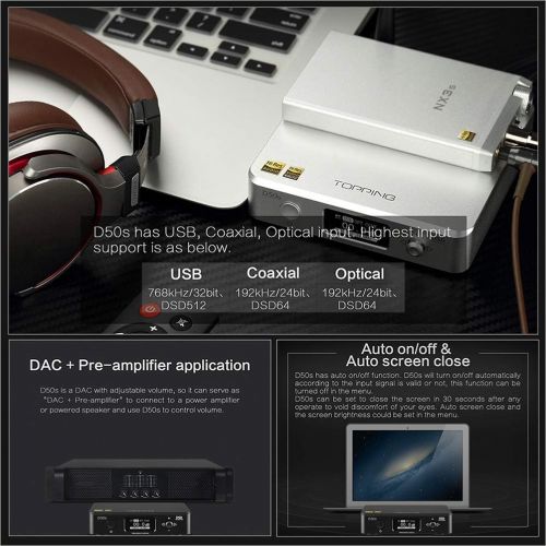  [아마존베스트]Topping D50s Bluetooth5.0 USB DAC HiFi Audio Decoder XMOS XU208 2 x ES9038Q2M DSD512 32Bit/768kHz USB/Opt/Coax(Black)