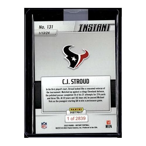  CJ STROUD RC 2023 Panini Instant /2839 ROOKIE #131 Texans NM-MT Football Wild Card Playoffs Debut Record
